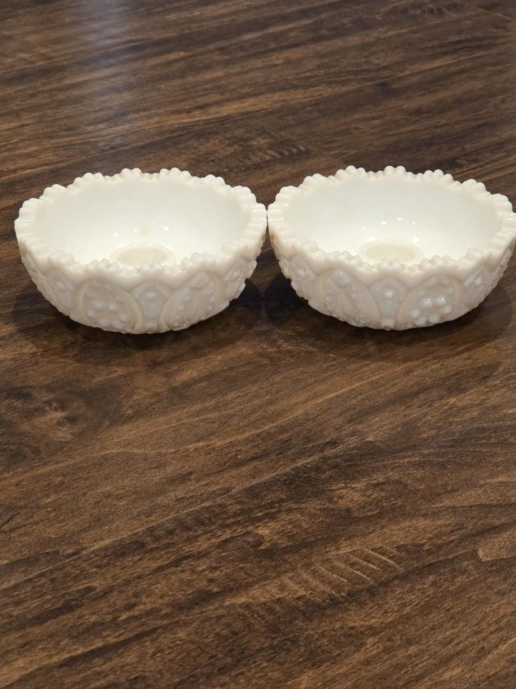 White Milk Glass Pillar Candle Holders