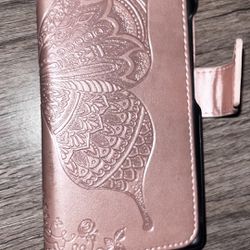 Cell phone pink leather butterfly case wallet