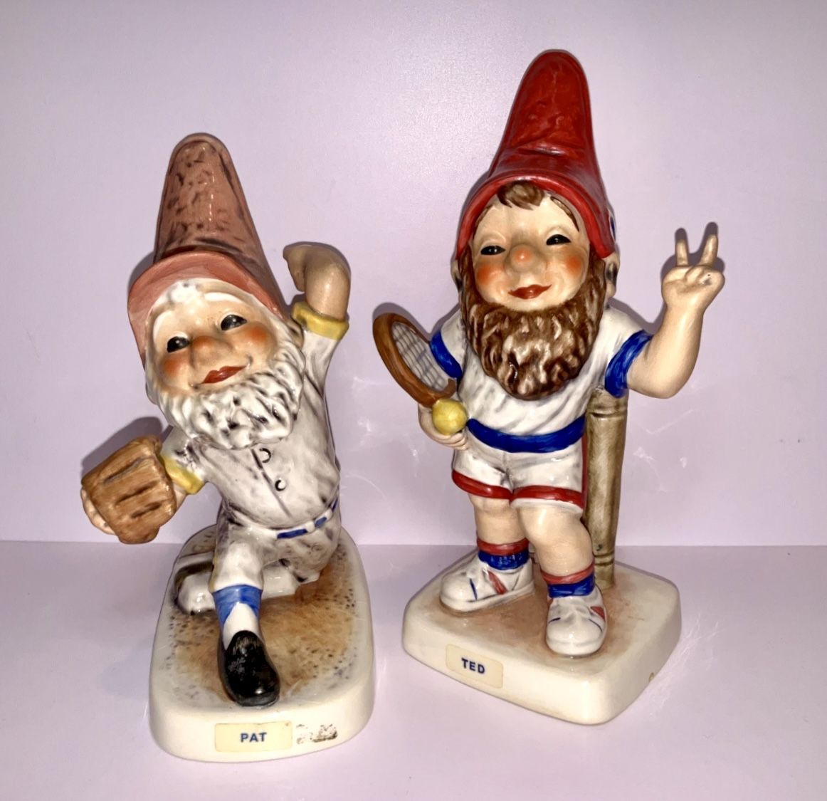 Vintage Goebel 2 CO-BOY Gnome Figurine Ted The Tennis & Baseball Player 1970’s