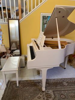 White Baby Grand Piano with Bench