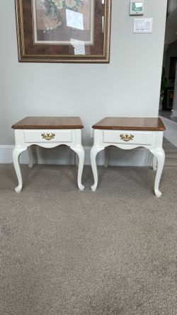 Refinished French Country Nightstands – Pair – Solid Oak Tops