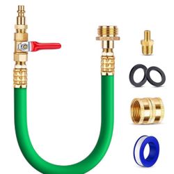 Brass RV Winterizing Kit with Schrader Valve Blow Out Plug, 17 Inch Garden Hose with 3/4" GHT Adaptor & 1/4" NPT Quick Connect Plug, Sprinkler Blowout