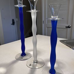 Set of 3 Tall Orrefors Candle crystal Holders Celeste Anne Nilsson Vintage Art Glass