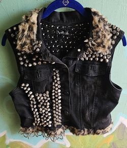 Punk Rock Fashion Metal Goth Studded Medium Black Jean Vest