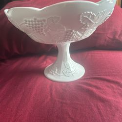 Vintage Stem Milk glass grapes punch bowl Farm Cottagecore Cottage Bohemian