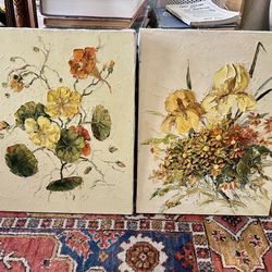 Vintage E. Frost Andrews Textured Floral Paintings Set