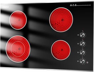 30" Electric Cooktop 4 Burners, 6700W Built-in Ceramic Stove 220V Knob Control