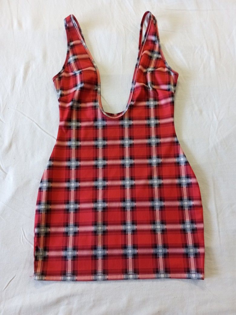 Red Plaid 90s Style Dress