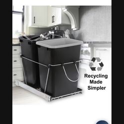 Cabinet Sliding Waste Bin for Kitchen Duo Pull-Out Recycle Cans Easy Access no show trash container