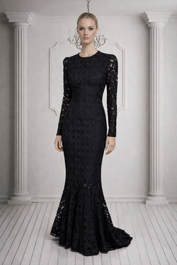 🖤 Elegant Black Lace Long Sleeve Evening Dress – Dramatic Mermaid Silhouette 🖤