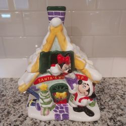 Disney Mickey Mouse Minnie Mouse Santa's Workshop  Ceramic Holiday House 
