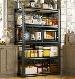 Garage Shelves, Kitchen Shelves 5-Tier Metal Storage Shelving Unit, Adjustable, Shelf for Pantry Basement, Warehouse, Durable Steel Stand Organizer. N