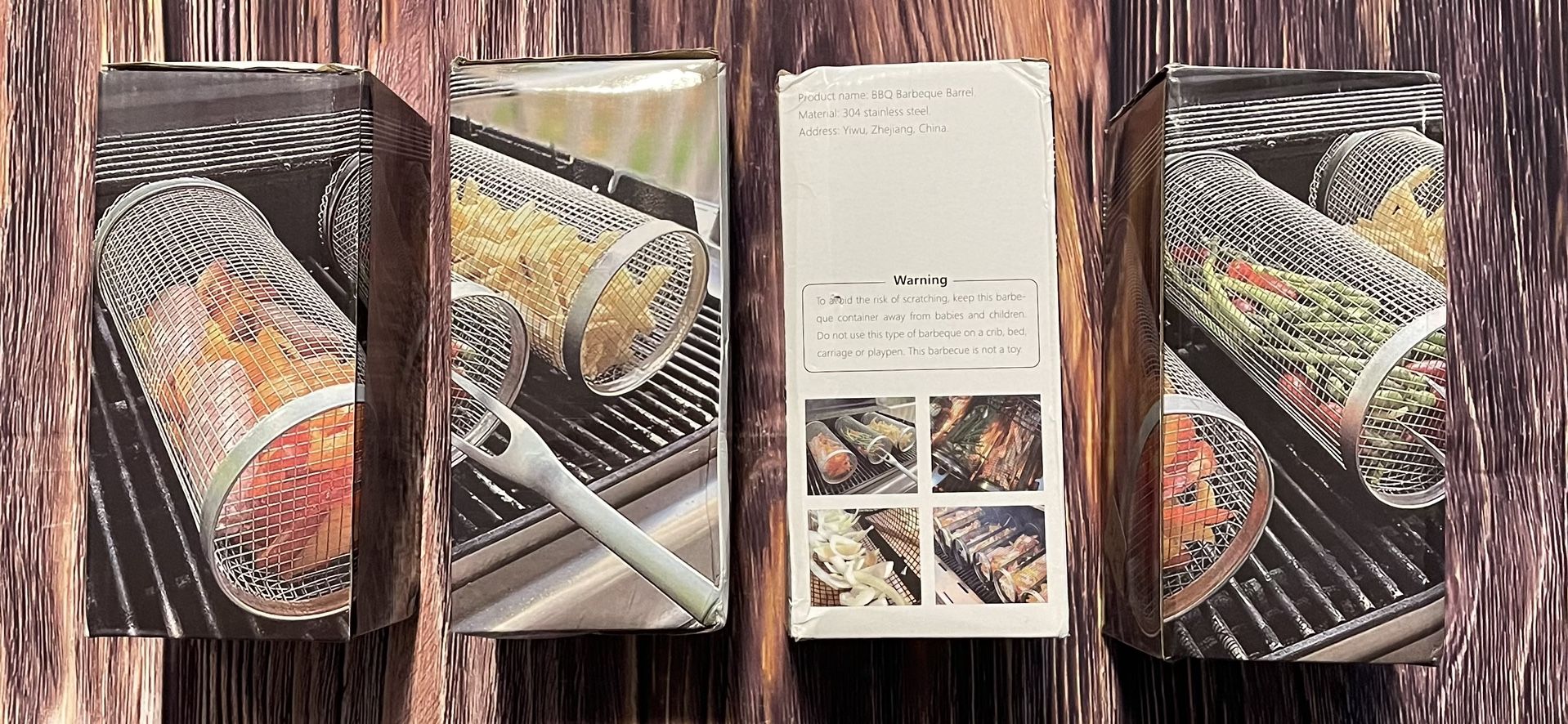 Grilling 4 Pack Rolling Grilling Baskets, Stainless Steel BBQ Grill Basket Round Barbecue Net Tube for Outdoor Camping Picnic, Non-Stick Wire Mesh Cyl