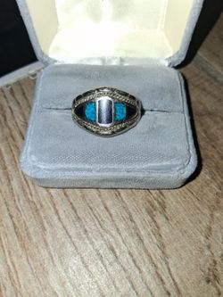 Turquoise Chip and Black Onyx Ring size 10 sterling silver