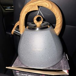 Haus Roland Whistle Tea Kettle Stainless Steel Teakettle Teapot with Ergonomic Silicone Handle Tea Pots for Stove Top 3.2 Quart / 3 Liter Silver/Gray