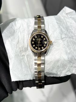Authentic Womens 26mm Rolex Datejust Two Tone Black Diamond Dial