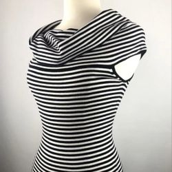 Black-and-White Striped Off Shoulder Dress