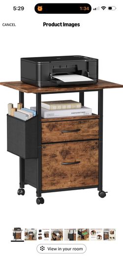 GYIIYUO 2 Drawer File Cabinet with 24'' Extended Desktop, Mobile Filing Cabinet, Rolling File Cabinet with Side Bag, Fabric Drawer, Fits A4/Letter Siz
