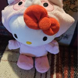 HELLO  KITTY  SANRIO  2010 IN A PINK RACCOON OUTFIT6'  PLUSH TOY  
