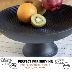 Folkulture Wood Fruit Bowl or Decorative Pedestal Bowl for Table Décor, Wooden Fruit Bowl for Kitchen Counter or Farmhouse Centerpiece, 12-inch Large 