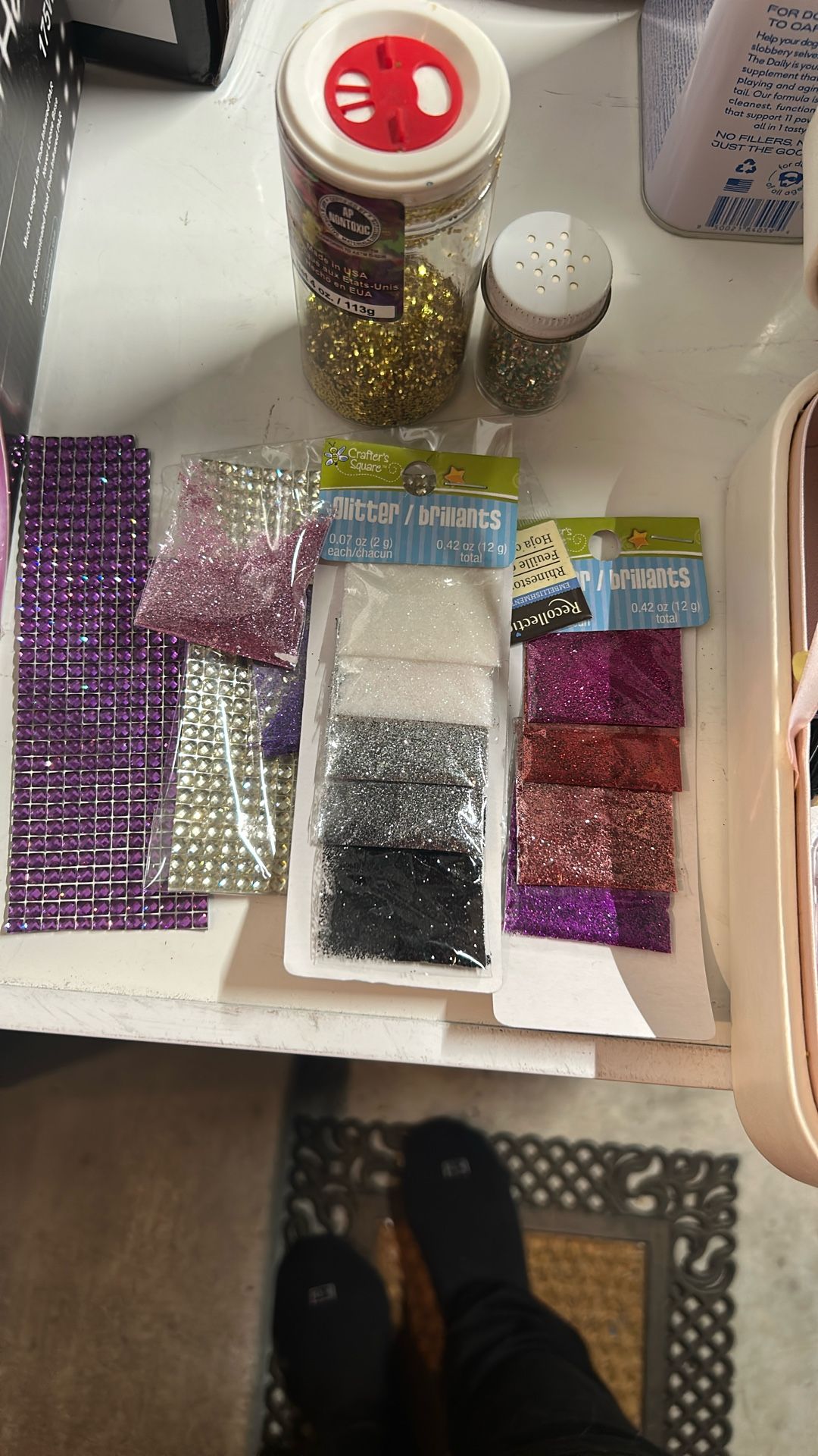 Stamps, Glitter, Beads, Glue