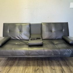 Black leather futon couch