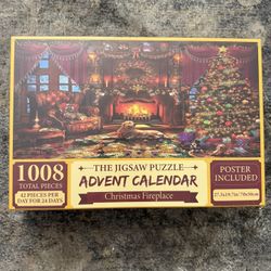 The Jigsaw Puzzle Advent Calendar Christmas Fireplace 1008 Pieces & Poster