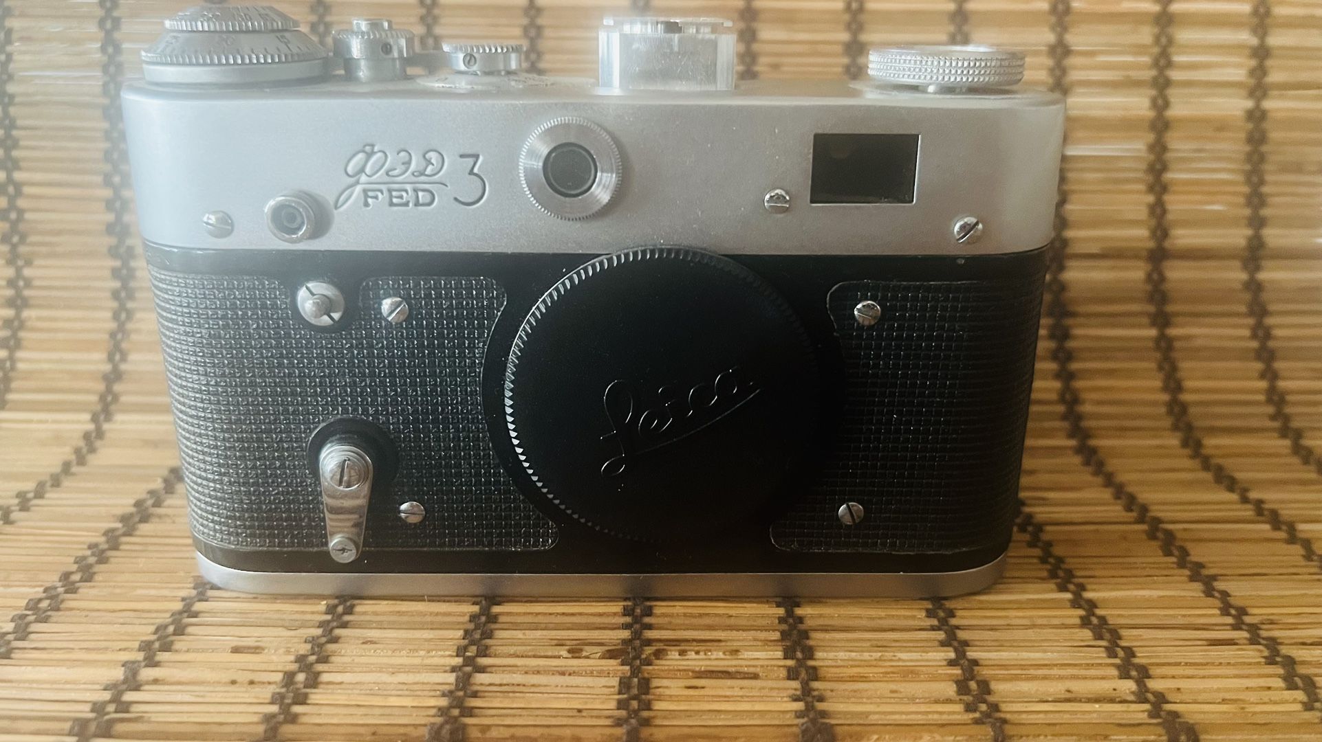 Russian FED 3 FILM CAMERA , NO LENS , LEICA BODY COVER . WORKING CONDITION