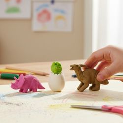 (Lot Of 3) Miniature 1" 3D Erasers DIY Puzzle Creative Brand Dinos Variety Pack. These are mini dinosaur-shaped pencil erasers. They are made of non-t