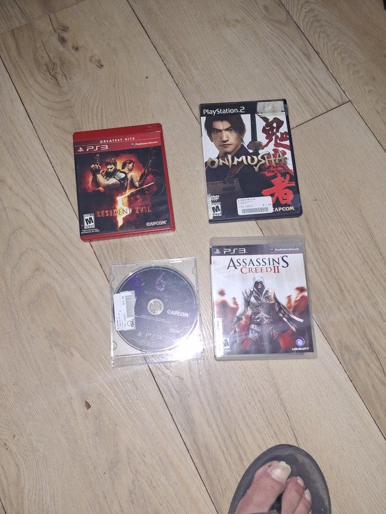 Onimusha Warlords Ps2. Assn Creed 2 Ps3. Resident Evil 5 and 6 Ps3