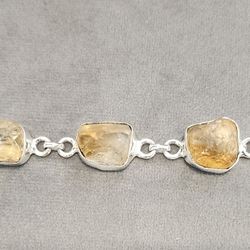 925 Sterling Silver Raw Citrine Bracelet 