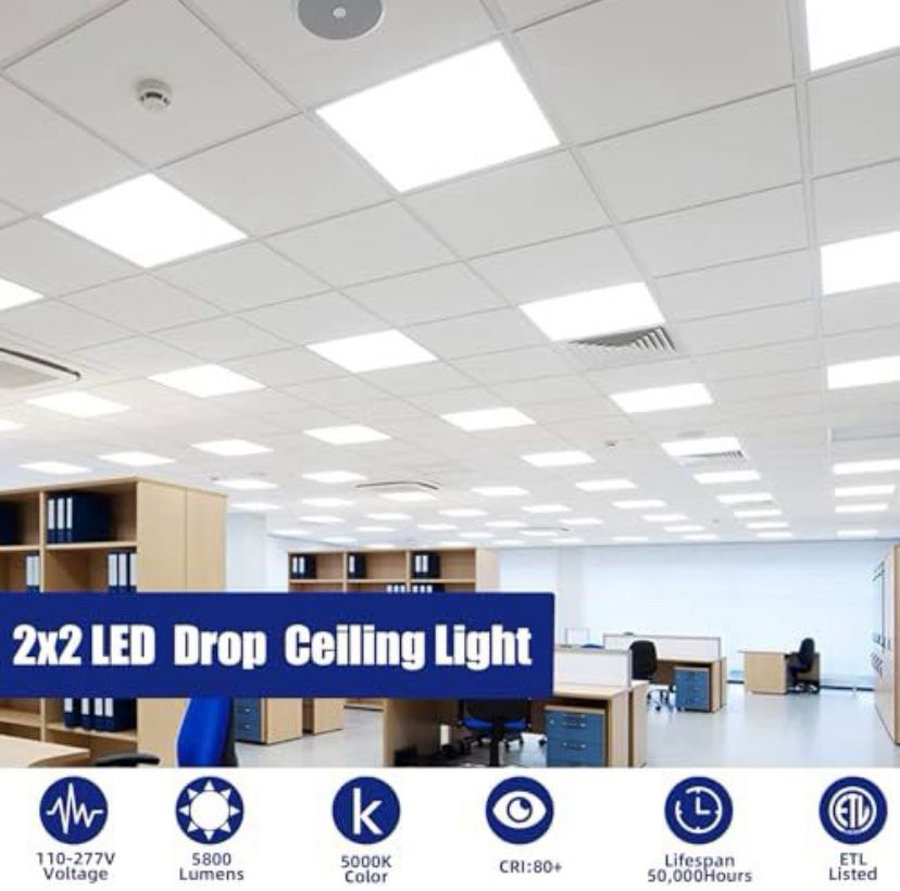 LifSunLit 6PCS 2x2 LED Flat Panel Light, 45W 5000K Recessed Edge-Lit 2x2 LED Drop Ceiling Light, 5800lm Lay in Fixture for Office,110-277V, 0-10V Dimm