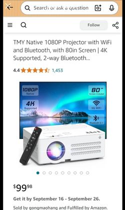 TMY Native 1080P Projector with WiFi and Bluetooth, with 80in Screen