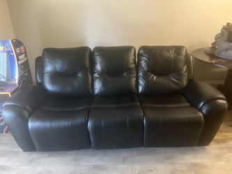 Black Leather Reclining 3-Seat Sofa