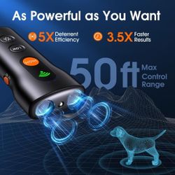 Dog Bark Deterrent Devices,3 in 1 Anti Bark Device for Dogs Dual Sensor,Ultrasonic Rechargeable Barking Dog Silencer 50FT with High Low Mode,Portable 