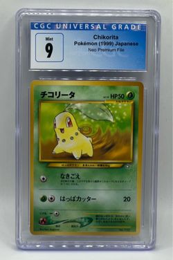 Pokemon Slab CGC Chikorita Japanese Neo Premium File 152 Grade 9 Mint