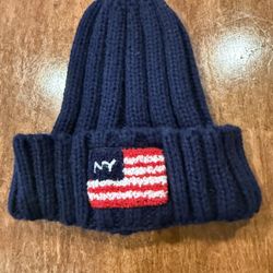 Navy Blue Knit Beanie with Flag Patch F