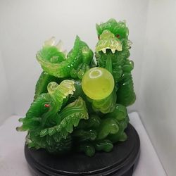 Chinese Dragon  Jade Like Color - With Wooden Stand