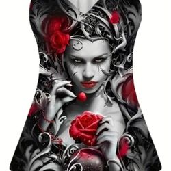 Sleeveless Gothic Punk Style Long Top Women's XXL(14) Black,Red,White O Rings.