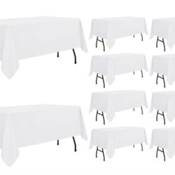 10 Pack White Tablecloth 60 x 84 Inch, Rectangle Table Cloth for 4ft Tables - Stain and Wrinkle Resistant Washable Polyester Table Cover for Di