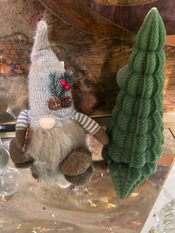 Christmas Gnome Plush and Tree Candle Set