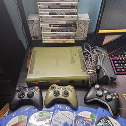Xbox 360 Limited Edition Green Halo 3 Version! 3 Controllers And 25 Games!!!
