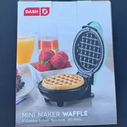 Dash Mini Maker Waffle 4" Non-Stick 350W Aqua – New Open Box