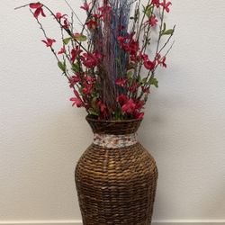Over 3ft Tall Handmade Artificial Flower Arrangement in a Brown Woven Vase.  