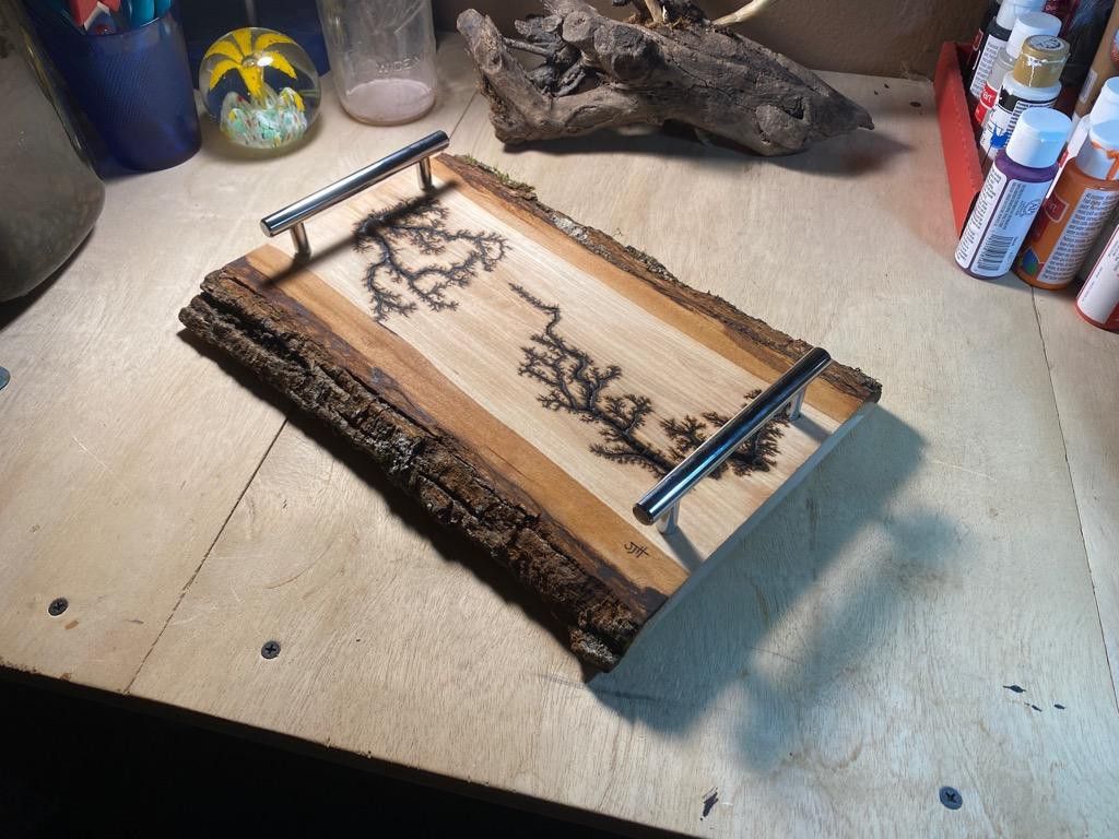Real Lightning Art. Display Tray With Unique Fractal Design