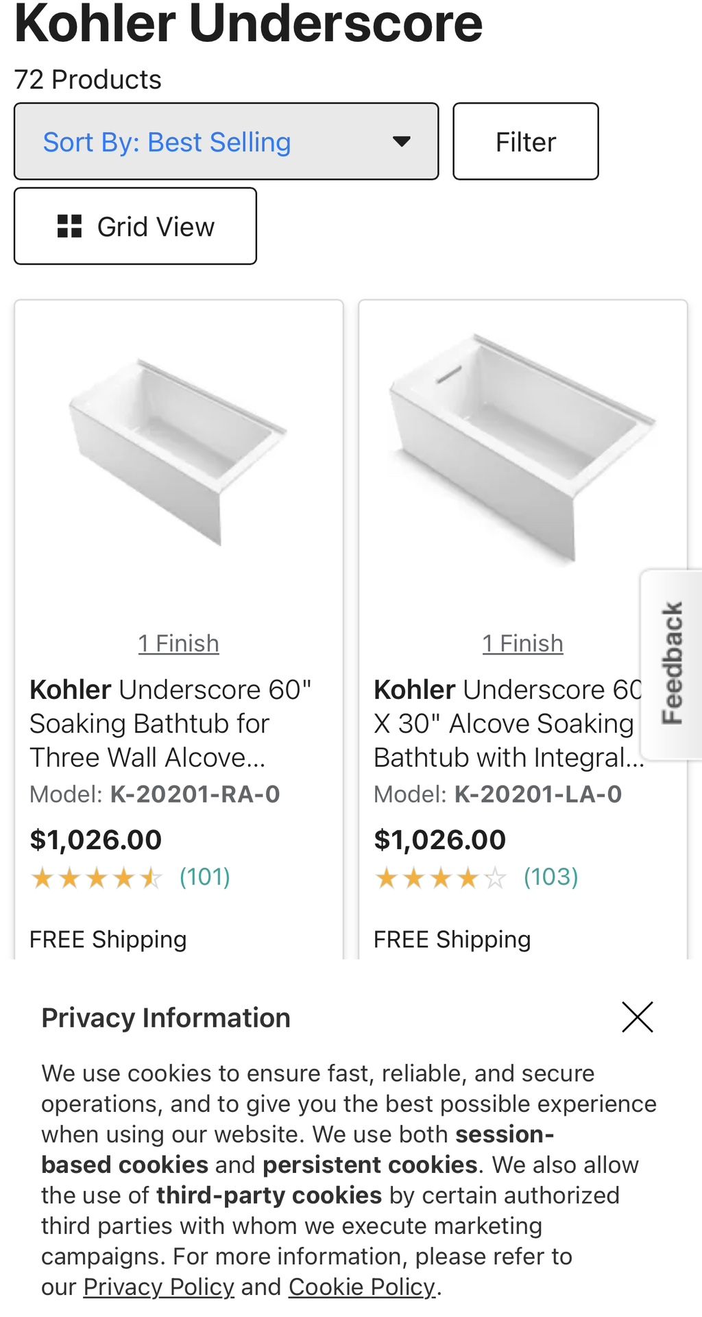 New Kohler Bathtub