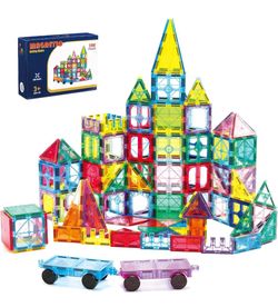 138PCS Magnetic Tiles Set with 2 Cars, STEM Educational Construction Building Blocks & Montessori Learning Toys for Kids Ages 3-9+ Years