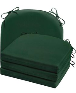 4 Outdoor Chair Cushions, Waterproof Patio Seat Cushions with Adjustable Straps, Round Corner Patio Chair Cushions for Garden  Color-Dark Green,   17x
