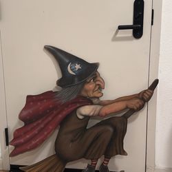 Boardwalk Original 39” X 33”Witch w/Broom Hilda Hand Signed by Bonnie Barrett