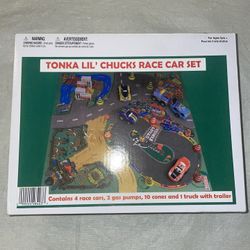 New Tonka - LIL' Chucks Race Car Set  NIB  2004 Hasbro Gas Pumps Cones Truck 